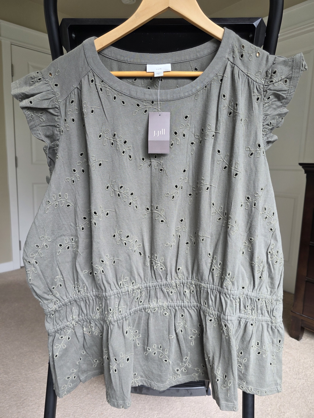 NWT J.Jill Eyelet Sleeveless Peplum Top Dusty Olive 3X